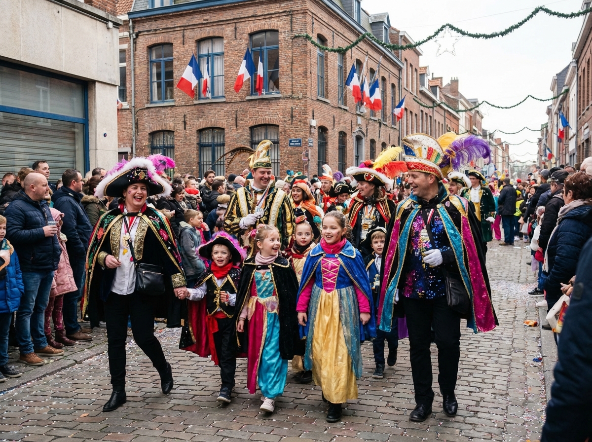 Groupe en costumes de carnaval dans les rues de Dunkirk