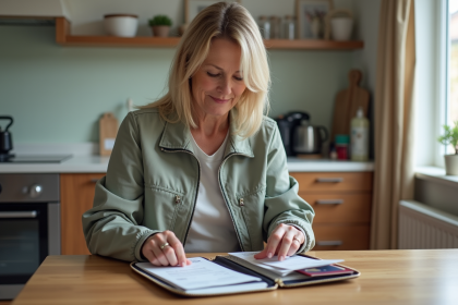 Femme organisée avec passeports et billets sur une table