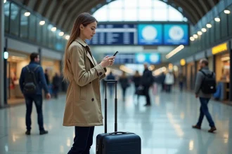 Jeune femme d'affaires dans la gare de Lille Flandres
