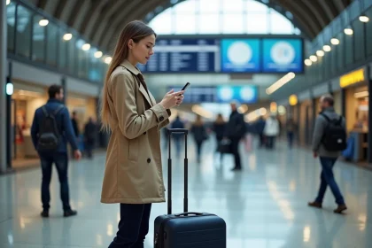 Jeune femme d'affaires dans la gare de Lille Flandres