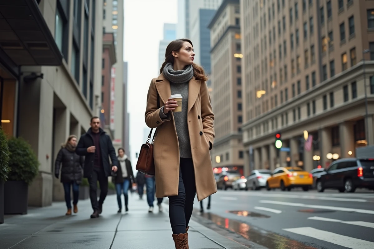 Jeune femme marchant devant la façade du Woolworth Building