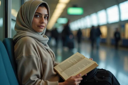 Jeune femme voyageuse méditant dans une gare