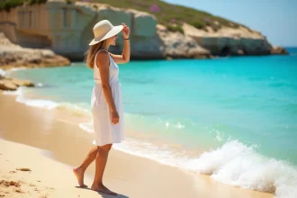 Plage d'Heraklion sous le soleil de juin avec eaux cristallines