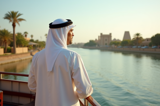 Homme egyptien en galabeya sur un bateau sur le Nil