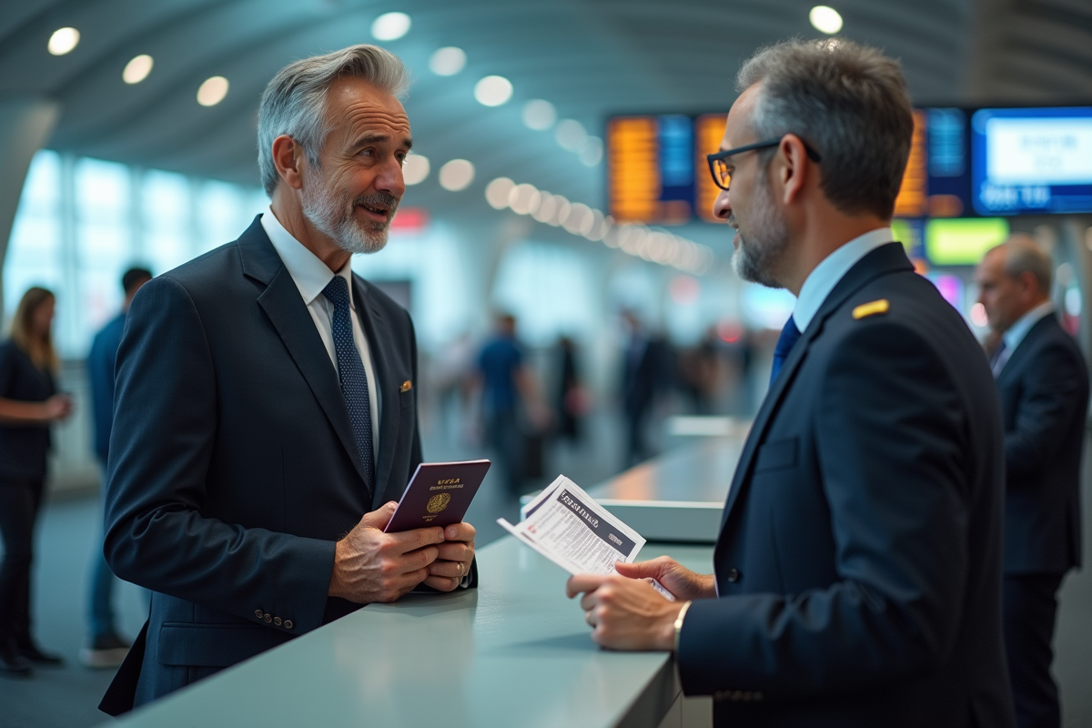 Homme avec passeport et visa à l