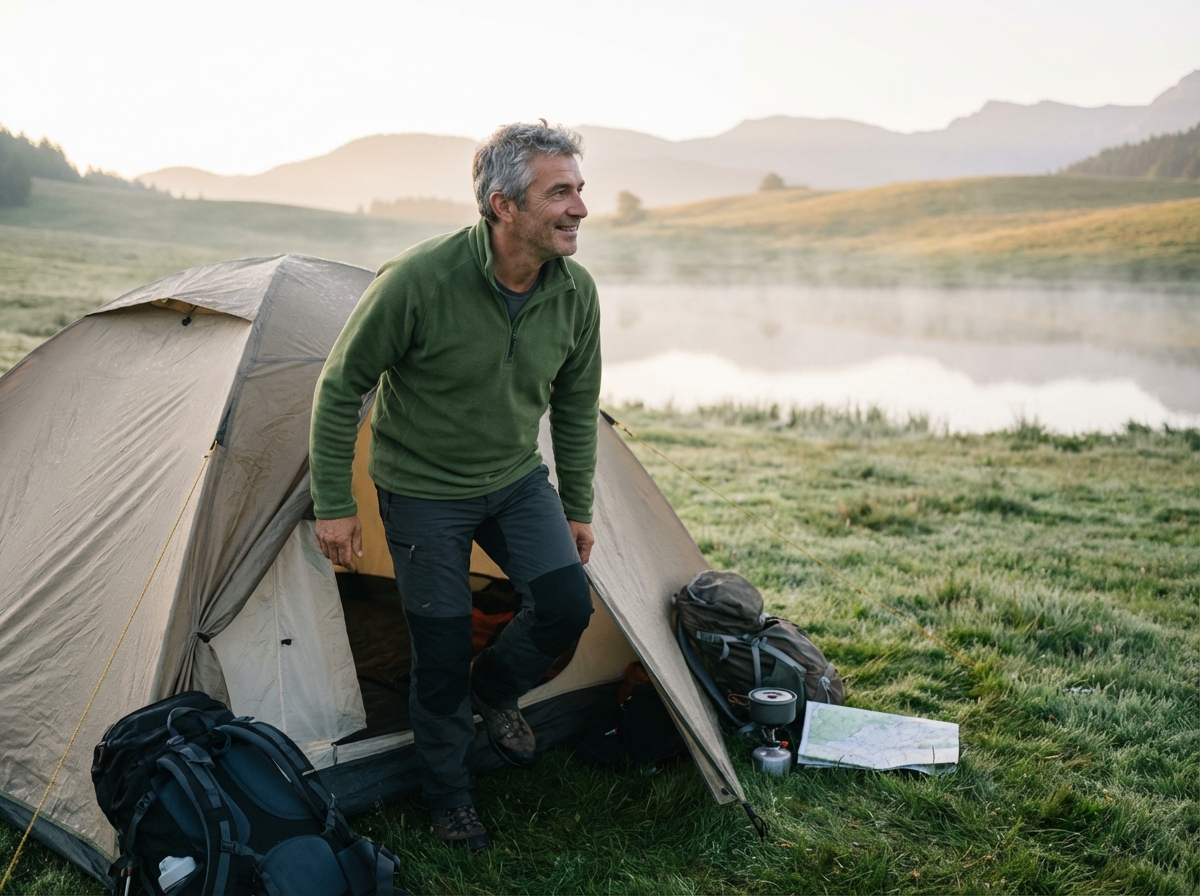 Homme regardant le paysage au lever du soleil en Alsace