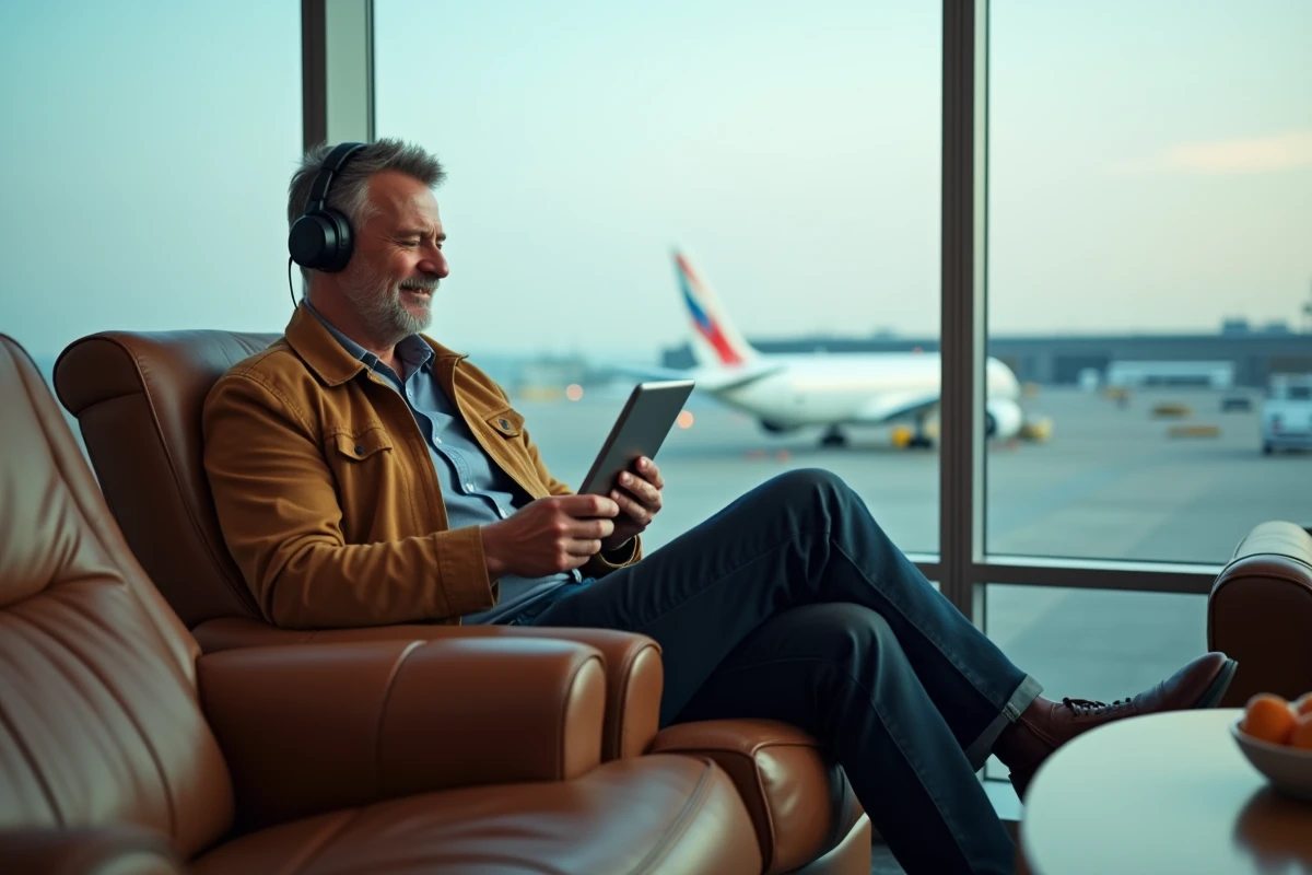 Homme relaxant dans un lounge d