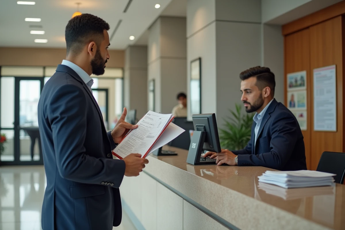 Jeune homme marocain avec documents à la réception