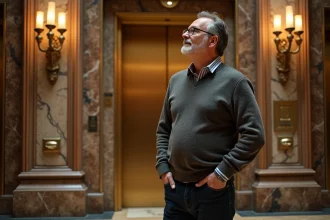 Homme curieux admirant l'architecture neoGothique du Woolworth Building