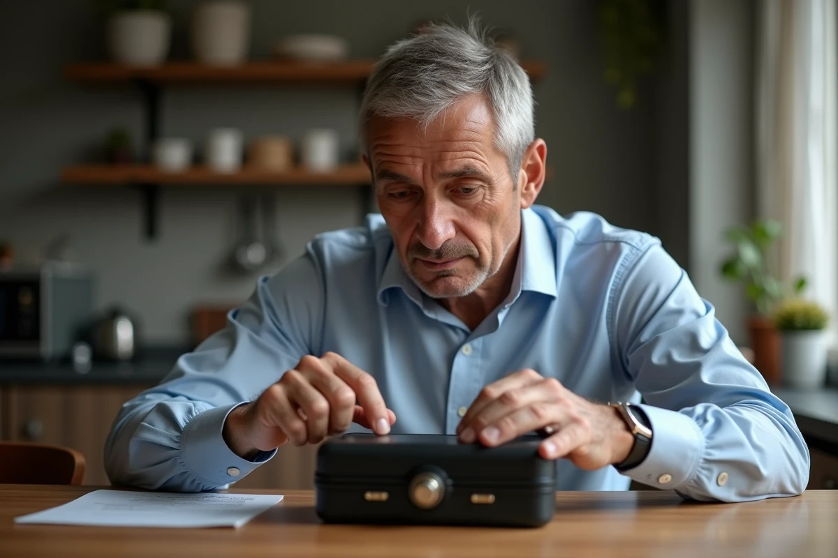 Homme vérifiant une valise à la maison