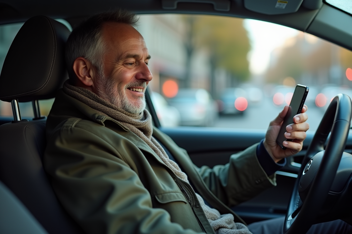 Homme détendu dans une voiture utilisant l