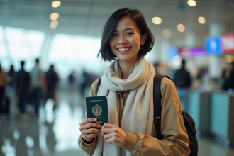 Jeune femme souriante avec visa Kenya à l'aéroport