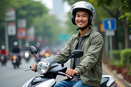 Jeune homme thaïlandais avec permis scooter à Phuket