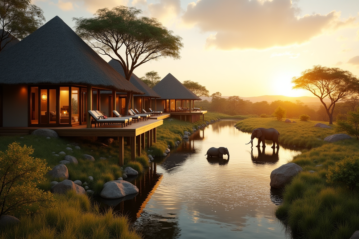 Lodge safari luxueuse avec vue sur la rivière au Kruger