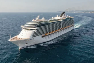 Paquebot MSC Magnifica en pleine mer Méditerranée vue aérienne grand angle