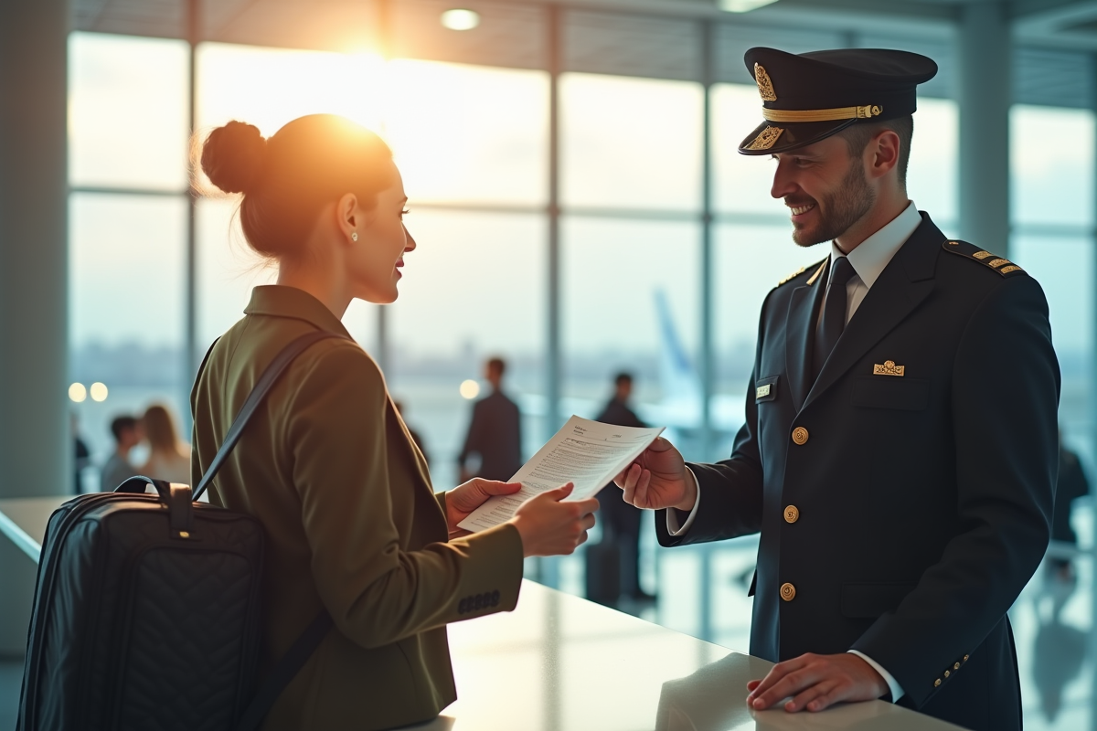 Voyageur remettant une declaration douaniere à l'aéroport