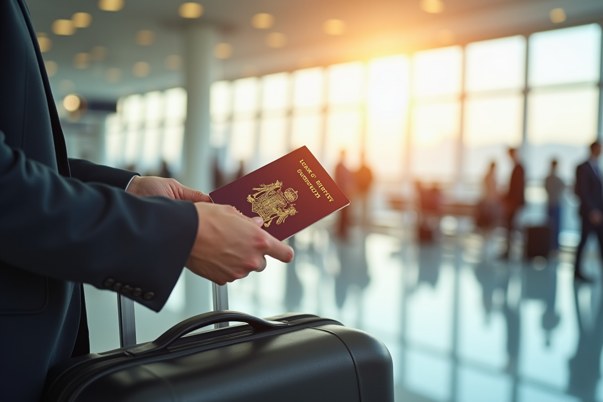 Personne tenant un passeport européen à l'aéroport en journée