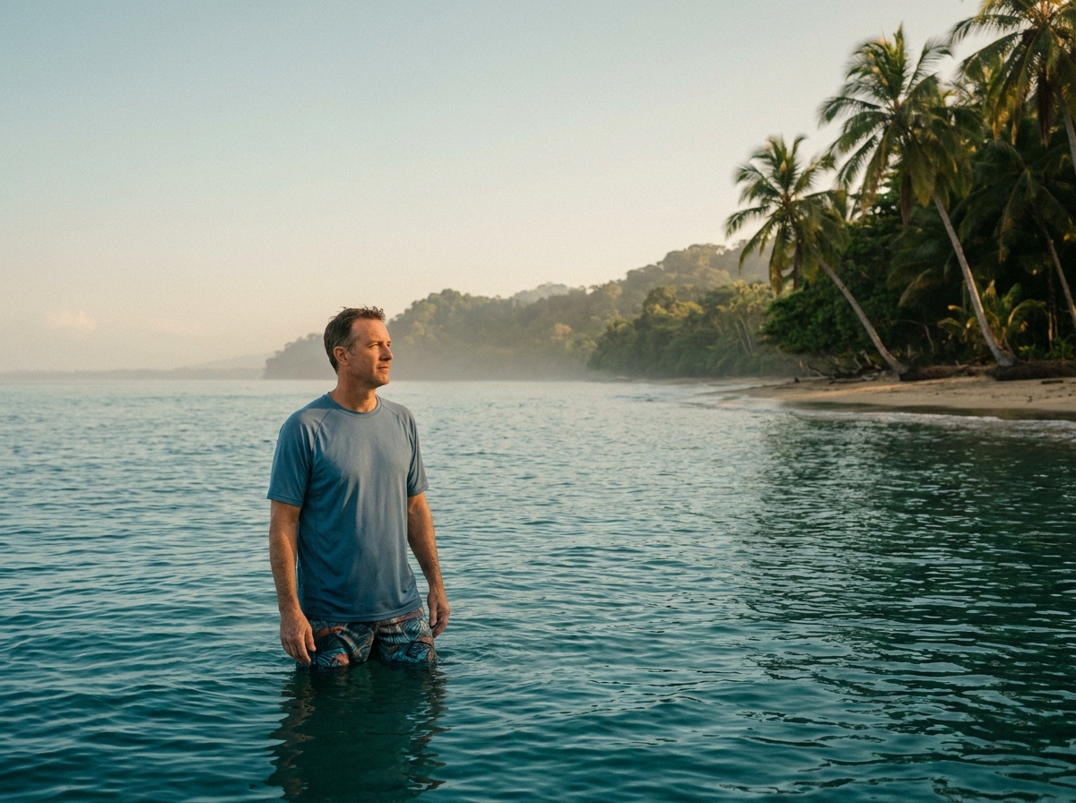 Touriste profitant de la plage de Manuel Antonio au Costa Rica en saison sèche sur la côte Pacifique