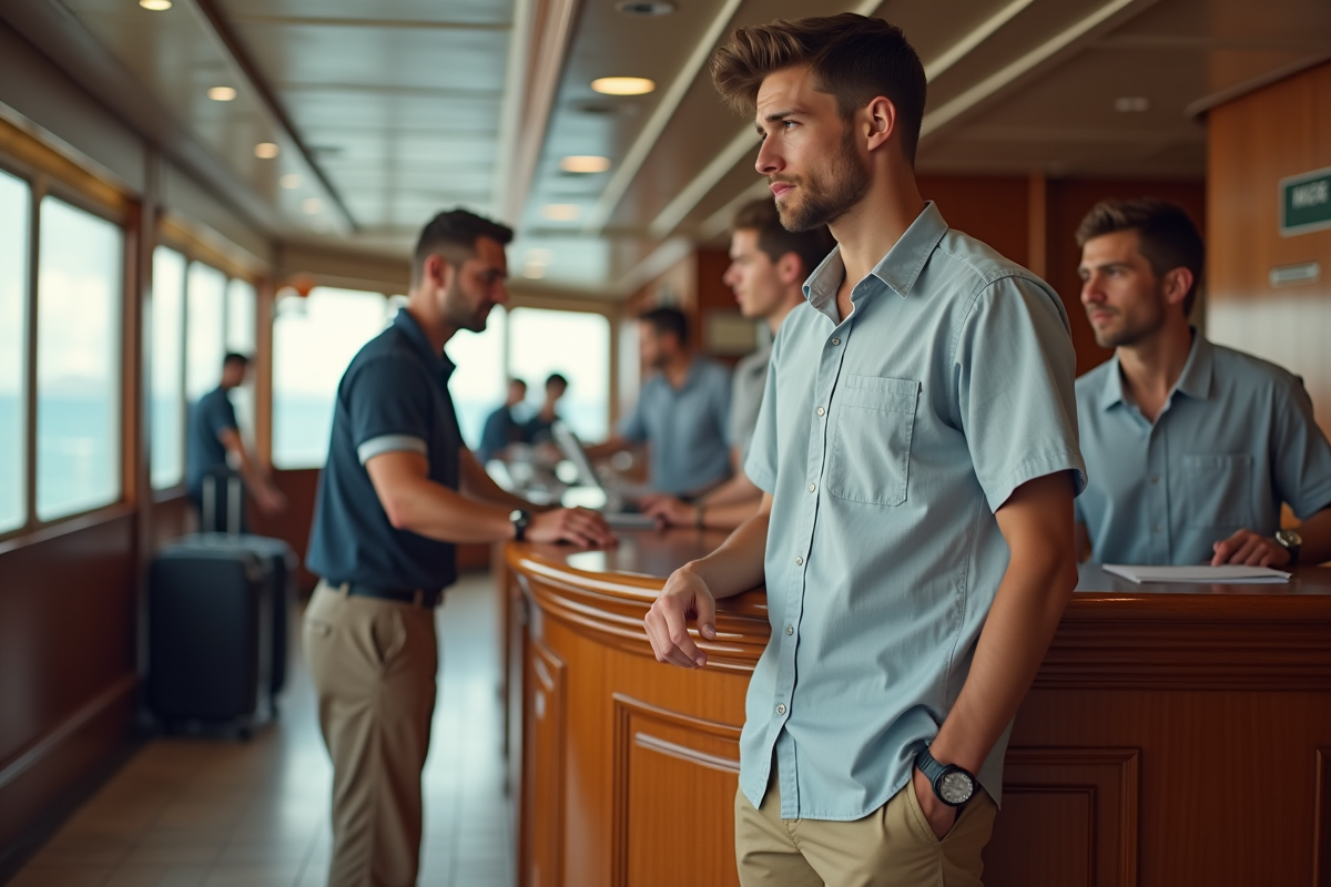 Jeune homme au comptoir d