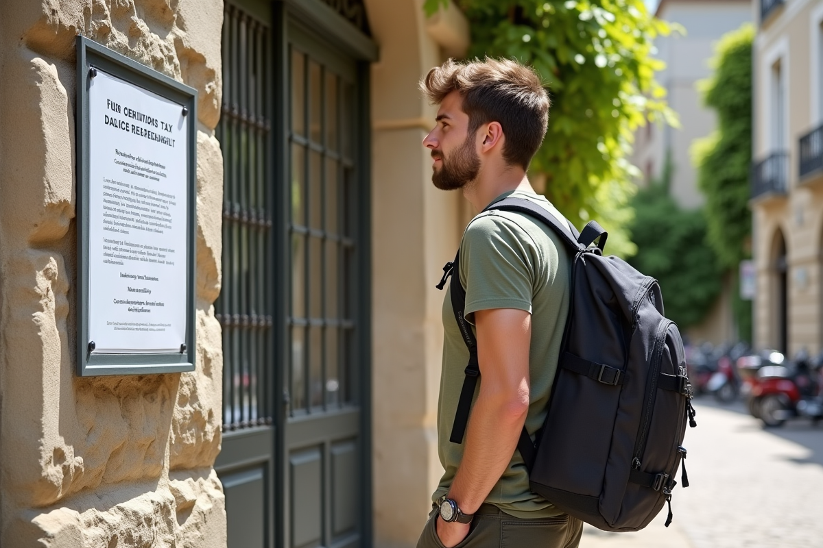 Jeune touriste lisant un panneau d