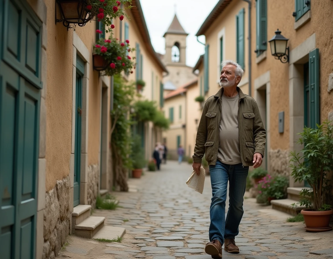Touriste se promenant dans les ruelles médiévales en pierre du village de Balazuc en Ardèche